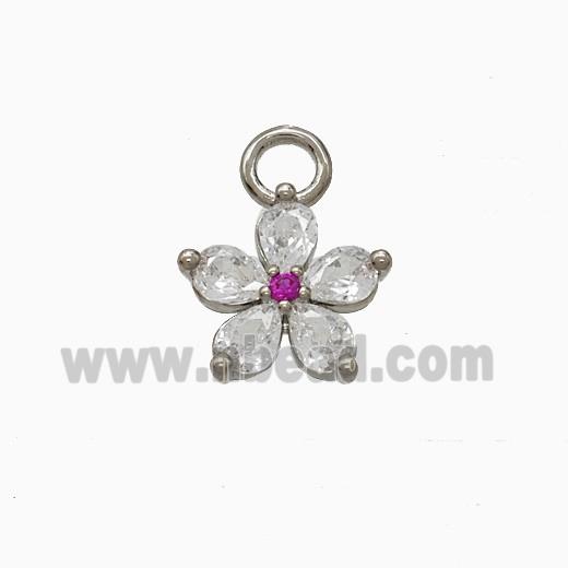 Copper Flower Pendant Pave Zirconia Platinum Plated