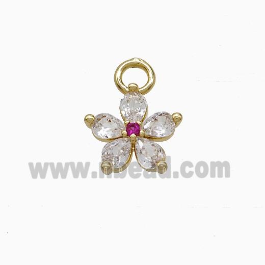 Copper Flower Pendant Pave Zirconia Gold Plated