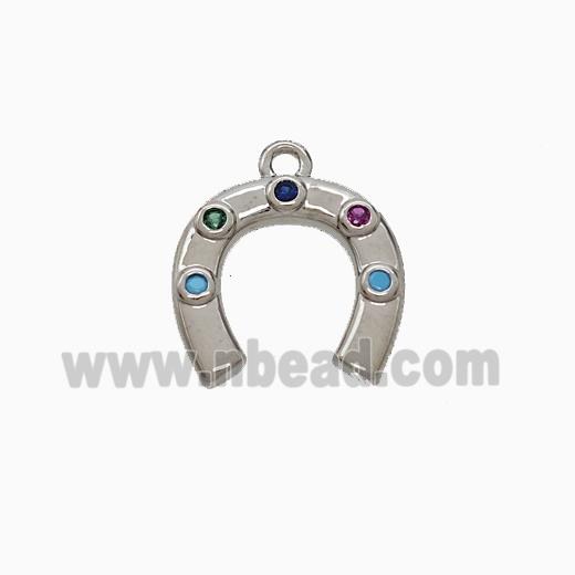 Copper Horseshoe Pendant Pave Zirconia Platinum Plated