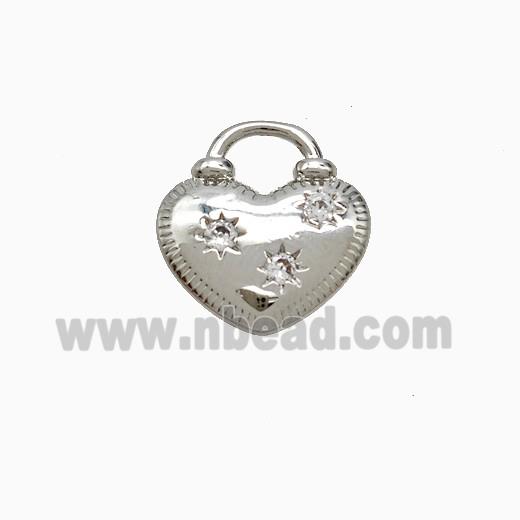 Copper Heart Pendant Pave Zirconia Platinum Plated