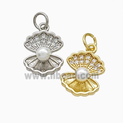 Copper Scallop Shell Pendant Pave Zirconia Pearlized Resin Mixed