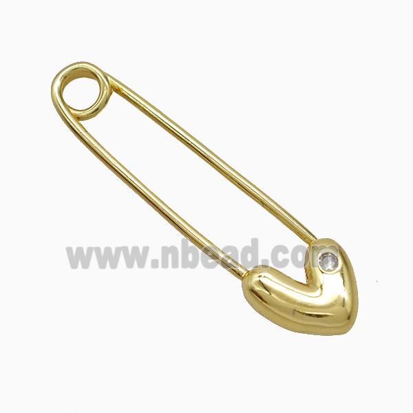 Copper Safety Pin Pendant Pave Zirconia Gold Plated