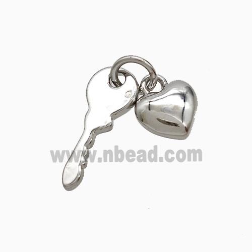 Copper Heart Key Pendant Platinum Plated