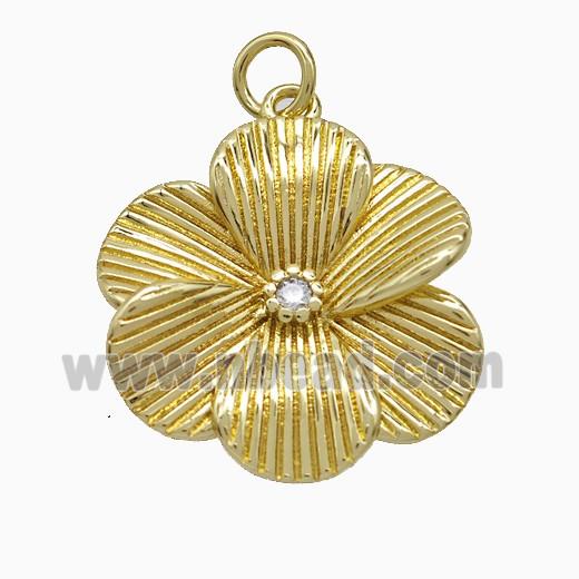 Copper Flower Pendant Pave Zirconia Gold Plated