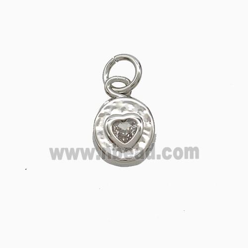 Copper Heart Pendant Pave Zirconia Platinum Plated