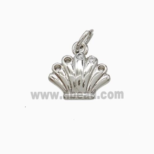 Copper Scallop Shell Pendant Pave Zirconia Platinum Plated