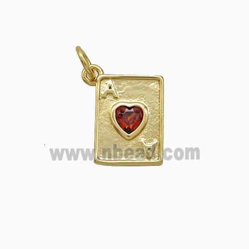Playing Card Charms Copper ACE Heart Pendant Pave Zirconia Gold Plated