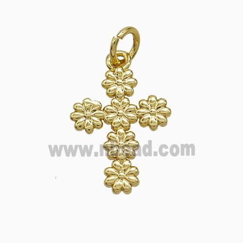 Copper Cross Pendant Flower Gold Plated