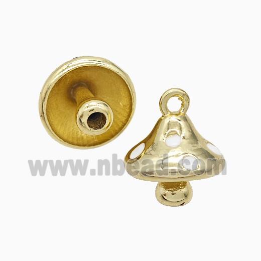 Copper Mushroom Pendant White Enamel Gold Plated