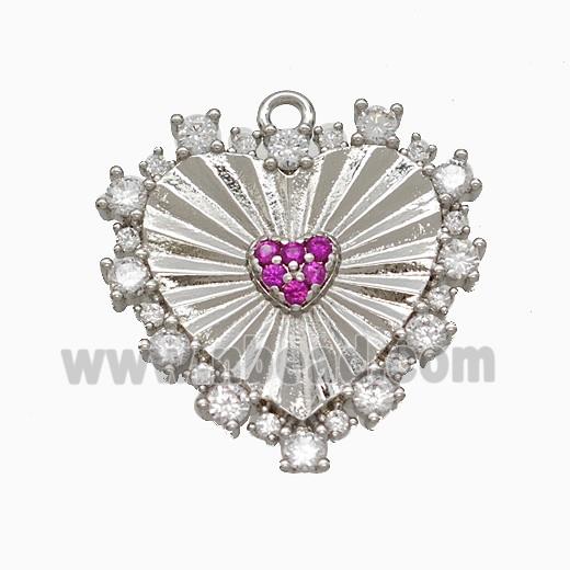 Copper Heart Pendant Micropave Zirconia Platinum Plated