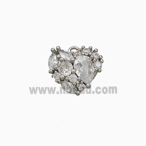 Copper Heart Pendant Micropave Zirconia Platinum Plated