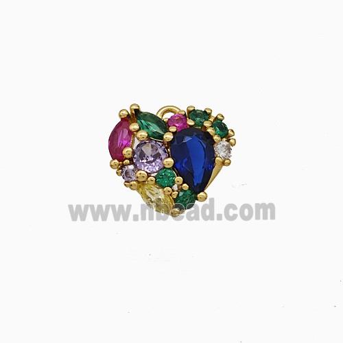 Copper Heart Pendant Micropave Multicolor Zirconia Gold Plated