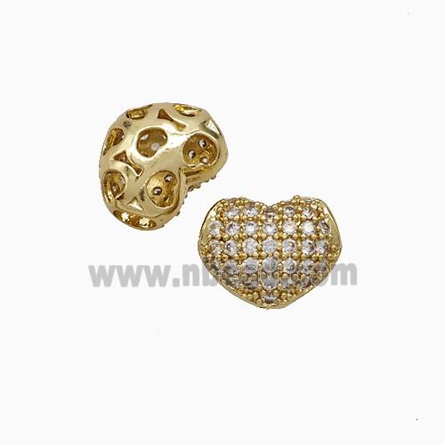 Copper Heart Beads Pave Zirconia Gold Plated