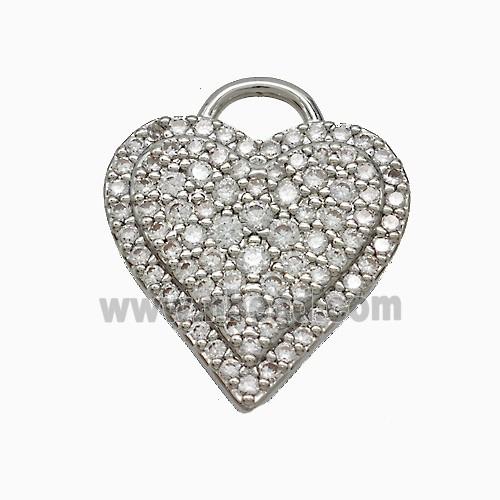Copper Heart Pendant Pave Zirconia Platinum Plated