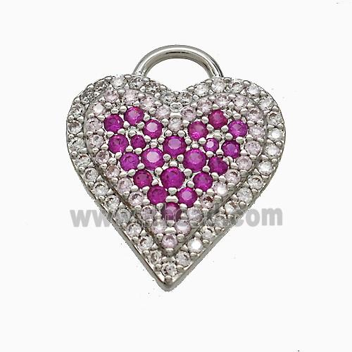 Copper Heart Pendant Pave Zirconia Platinum Plated