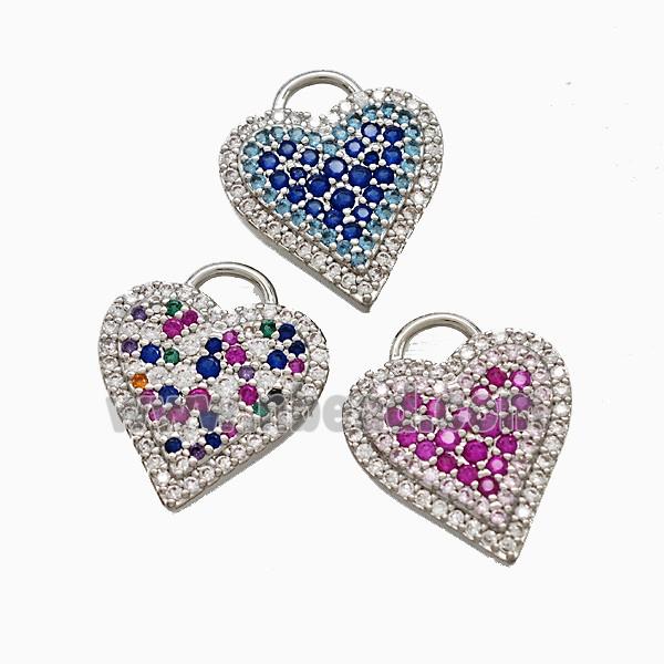 Copper Heart Pendant Pave Zirconia Platinum Plated Mixed