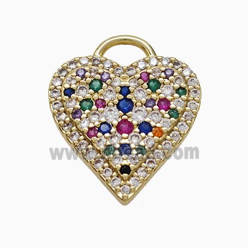 Copper Heart Pendant Pave Multicolor Zirconia Gold Plated