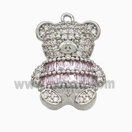 Copper Bear Pendant Pave Zirconia Platinum Plated