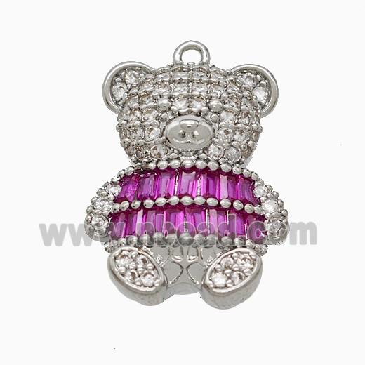 Copper Bear Pendant Pave Zirconia Platinum Plated