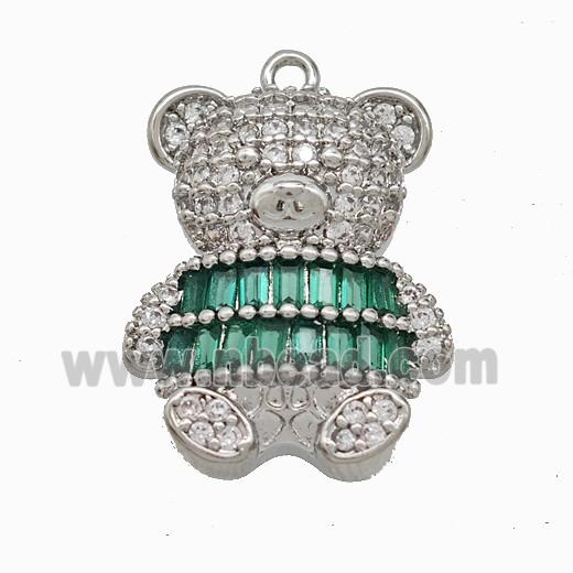 Copper Bear Pendant Pave Zirconia Platinum Plated