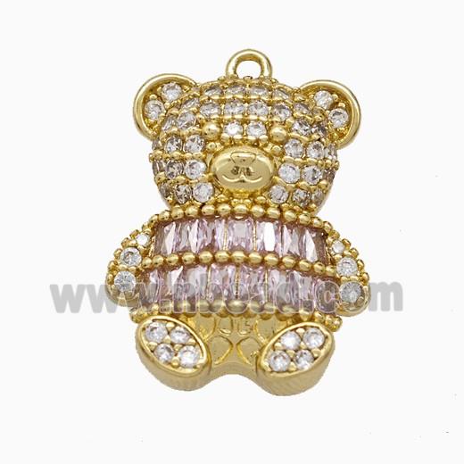 Copper Bear Pendant Pave Zirconia Gold Plated