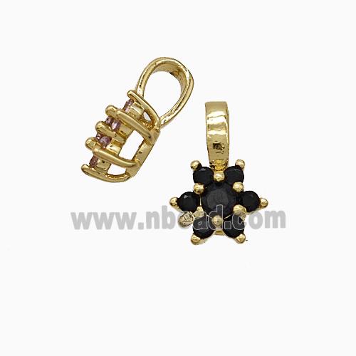Copper Flower Pendant Pave Black Crystal Glass Gold Plated