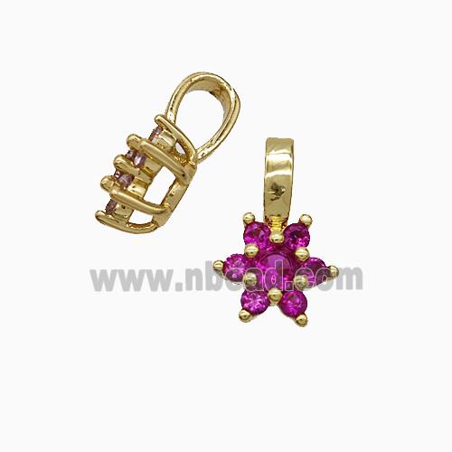 Copper Flower Pendant Pave Fuchsia Crystal Glass Gold Plated