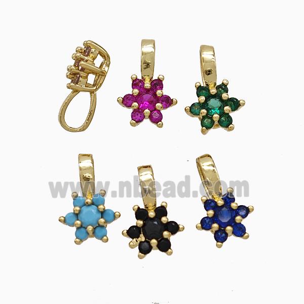 Copper Flower Pendant Pave Crystal Glass Gold Plated Mixed