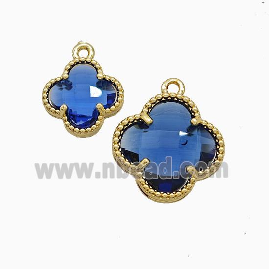 Copper Clover Pendant Pave Blue Crystal Glass Gold Plated