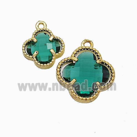 Copper Clover Pendant Pave Green Crystal Glass Gold Plated