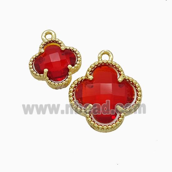 Copper Clover Pendant Pave Red Crystal Glass Gold Plated