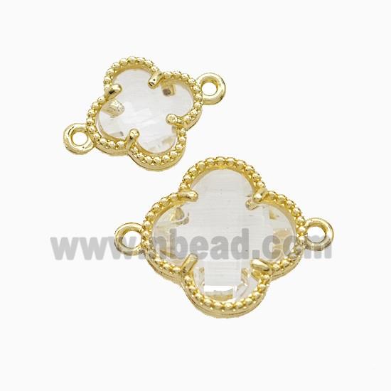 Copper Clover Connector Pave Clear Crystal Glass Gold Plated