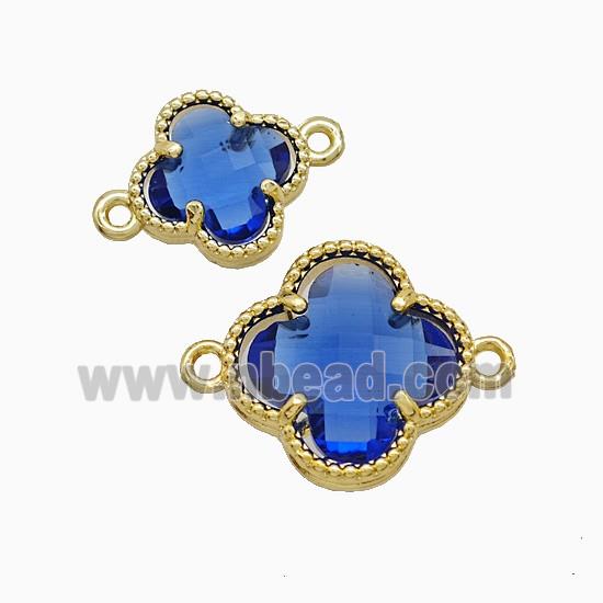 Copper Clover Connector Pave Blue Crystal Glass Gold Plated