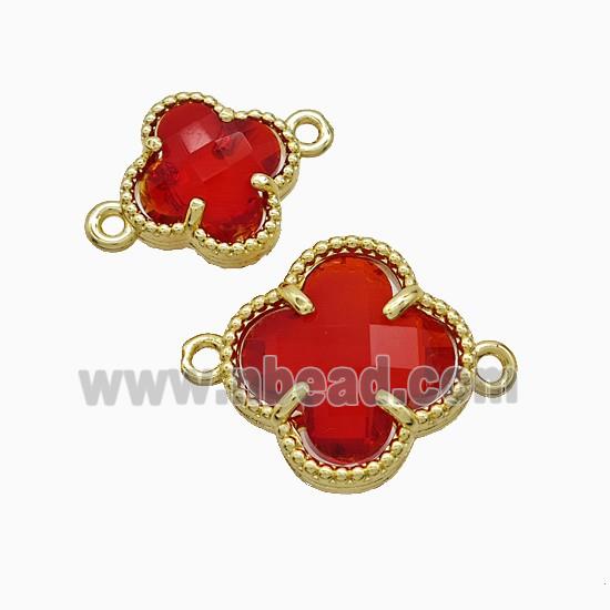 Copper Clover Connector Pave Red Crystal Glass Gold Plated