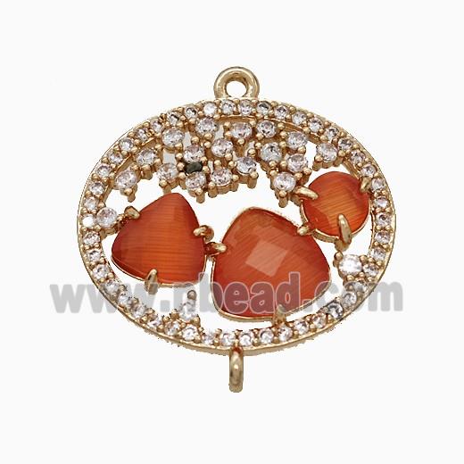 Copper Circle Connector Pave Zirconia Cateye Glass Gold Plated