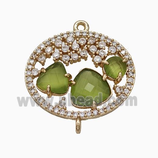 Copper Circle Connector Pave Zirconia Cateye Glass Gold Plated