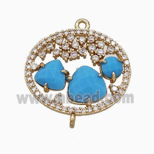 Copper Circle Connector Pave Zirconia Cateye Glass Gold Plated