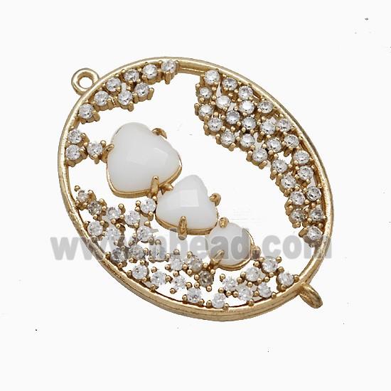 Copper Oval Connector Pave Zirconia Cateye Glass Gold Plated