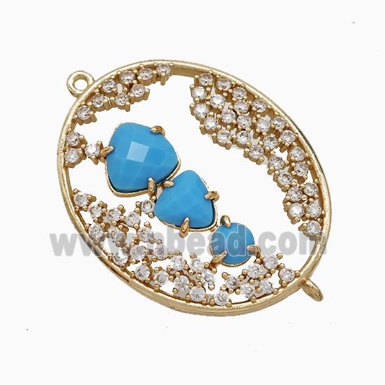 Copper Oval Connector Pave Zirconia Cateye Glass Gold Plated