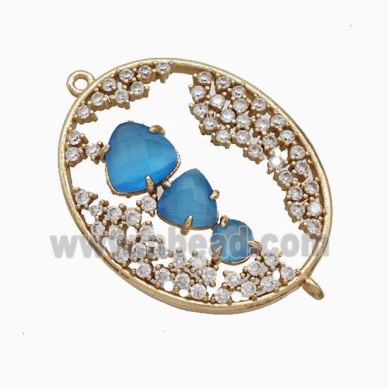 Copper Oval Connector Pave Zirconia Cateye Glass Gold Plated