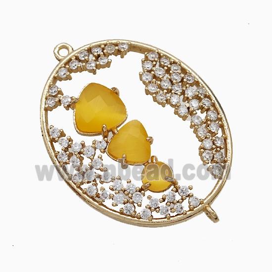 Copper Oval Connector Pave Zirconia Cateye Glass Gold Plated