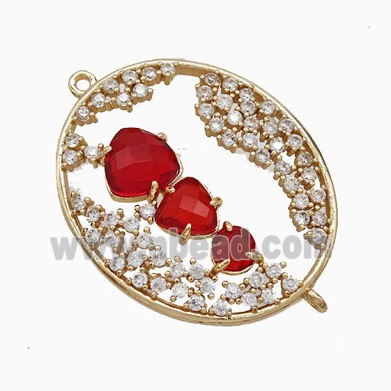 Copper Oval Connector Pave Zirconia Cateye Glass Gold Plated