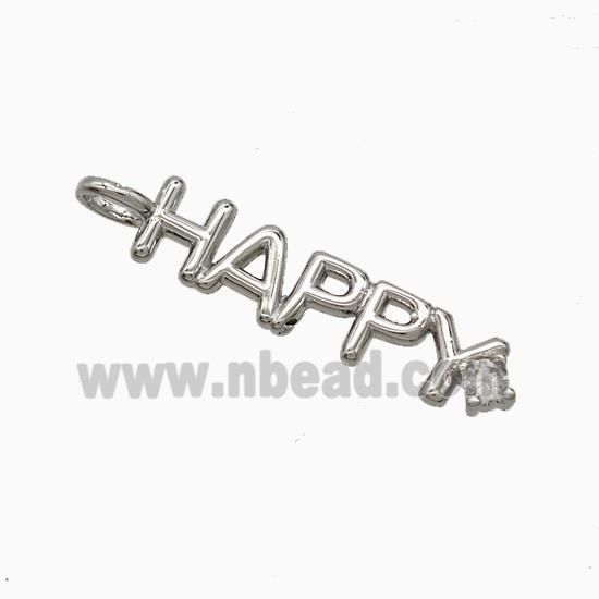 Copper HAPPY Pendant Pave Zirconia Platinum Plated