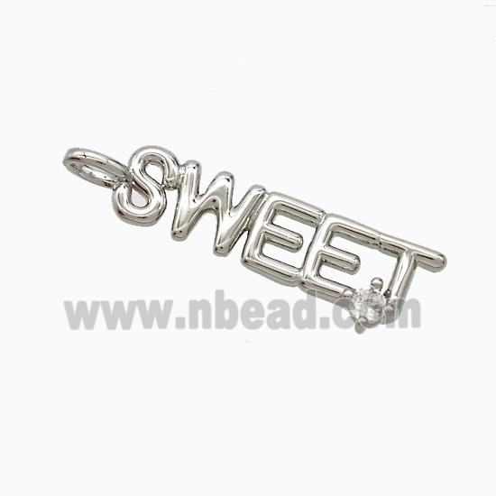 Copper SWEET Pendant Pave Zirconia Platinum Plated
