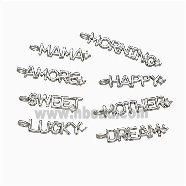 Copper Letters Pendant Pave Zirconia Alphabet Platinum Plated Mixed