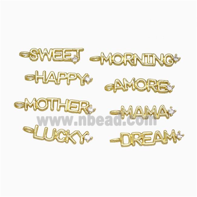 Copper Letters Pendant Pave Zirconia Gold Plated