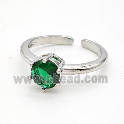 Copper Rings Pave Green Crystal Glass Platinum Plated