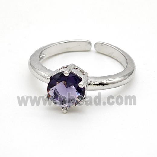 Copper Rings Pave Purple Crystal Glass Platinum Plated
