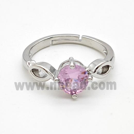 Copper Rings Pave Pink Crystal Glass Adjustable Platinum Plated
