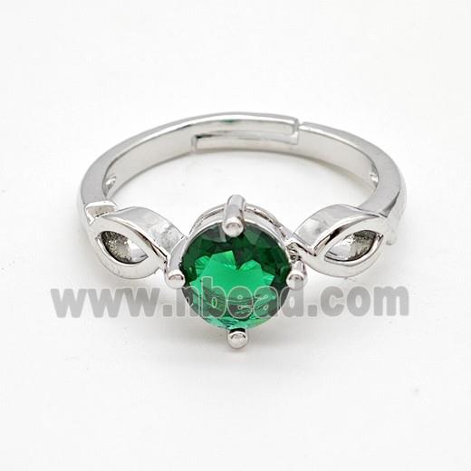 Copper Rings Pave Green Crystal Glass Adjustable Platinum Plated
